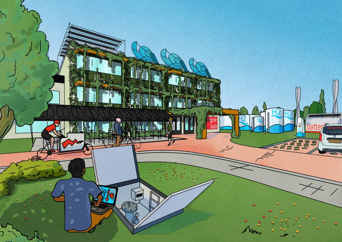 Illustratie van energieopwekking in een werklandschap