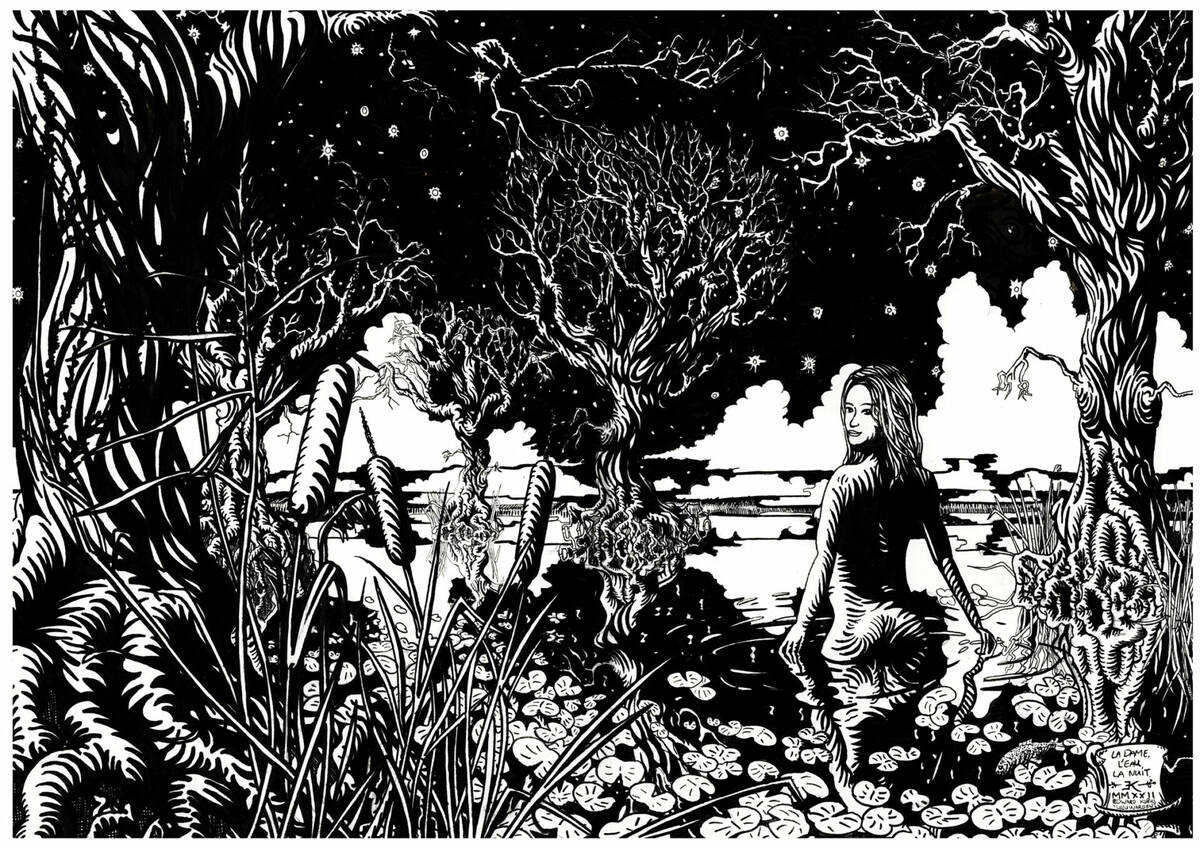 De dame, het water, de nacht