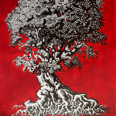 Boom op rode achtergrond door Edward Kobus