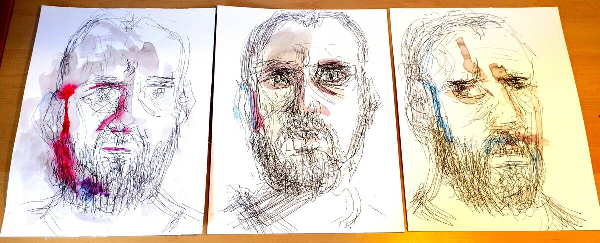 Serie van drie zelfportretten