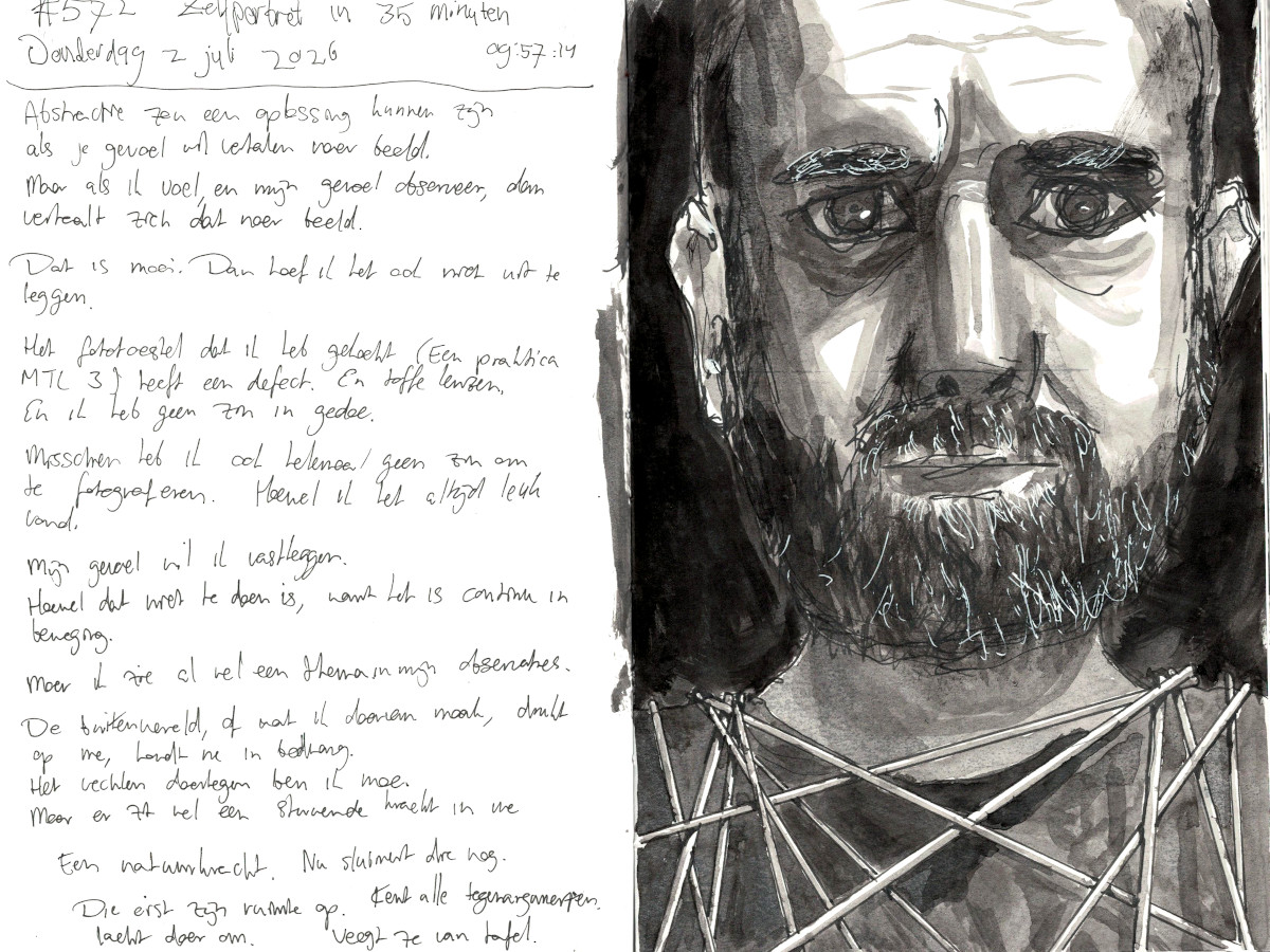 Zelfportret #572 door Edward Kobus, gemaakt met Oost-Indische inkt op A4-formaat